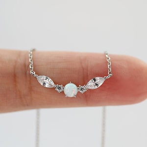 Silver opal Necklace, Opal Stone Silver Necklace,  Flower Necklace, Birthday Gift, Graduation Gift, Layered Necklace