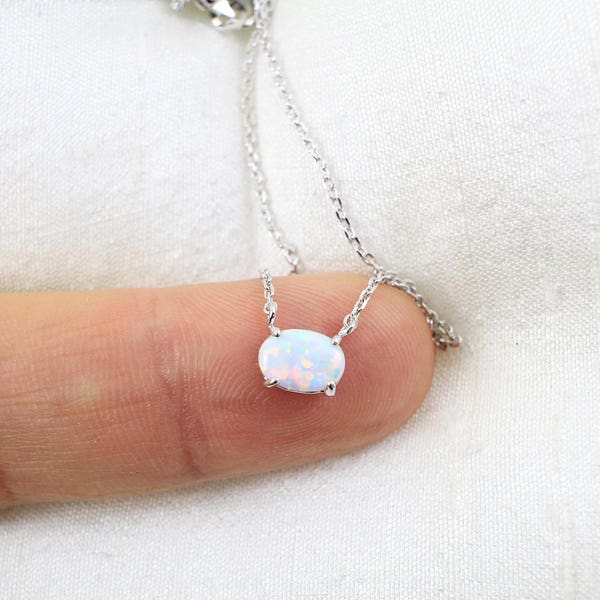 Tiny Opal Stone Silver  Necklace, Opal Stone Necklace, Silver Necklace,Layered Necklace,Birthday Gift, Minimalist Necklace- 7085