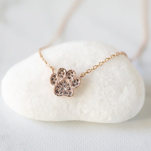 Dog Paw Necklace,Rose Gold Rhinestone Dog Paw Necklace, Dainty Necklace, Paw Print Necklace,Birthday Gift, Best Friend Gift-1026 image 1