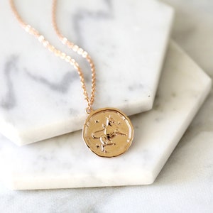 Rose Gold Taurus Sign Coin Necklace, Zodiac Sign Jewelry,Celestial Jewelry, Constellation Necklace, May Birthday Gift,Bridesmaid Gift