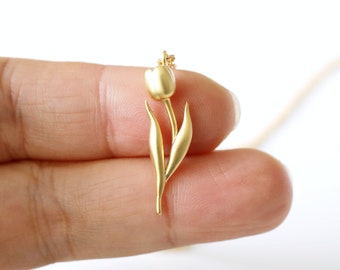 Dainty Gold Tulip Charm Necklace, Tulip Necklace,  Flower Necklace,Birthday Gift,Graduation Gift, Layered Necklace
