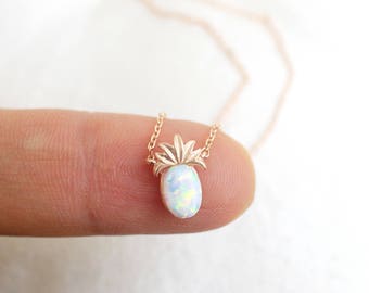 Rose Gold Pineapple with Opal Stone Necklace, Dainty Pineapple Necklace, Gift for Best Friends,Bridesmaid Gift,Birthday Gift