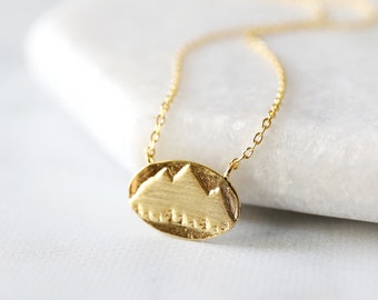 Gold Mountain Coin Necklace, Dainty Mountain Pendant Necklace,Mountain Necklace, Birthday Gift, Graduation Gift - 1170