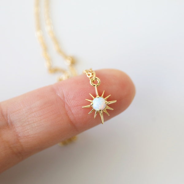 White Opal Gold Star Charm Necklace, Opal Stone Star Charm Necklace,Bridesmaid Gift,Birthday Gift,Star Necklace-JU12