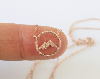 Rose Gold Mountain Necklace, Dainty Mountain Pendant Necklace, Snowy Mountain Top Necklace,Mountain Necklace, Birthday Gift