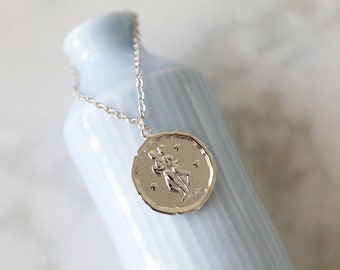 Silver Gemini Sign Coin Necklace, Zodiac Sign Jewelry,Celestial Jewelry, Constellation Necklace ,June, July Birthday Gift,Bridesmaid Gift