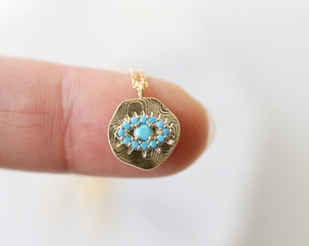 Turquoise Evil Eye Matte Gold Coin Pendant Necklace, Evil Eye Necklace,Coin Necklace,Birthday Gift,Dainty Necklace