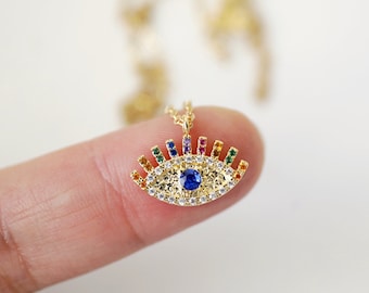 COLORFUL BLING Rainbow Evil Eye Enamel Devil Midi Ring CZ Crystal for Women Girls Lucky Amulet Protection Jewelry 