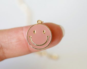 Blush Rose Enamel Smiley Face Necklace: Gold Plated Charm