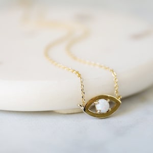 Evil Eye Necklace, Gold Evil Eye with Opal Stone Necklace, Gold Eye Necklace, Minimalist Necklace - JU8