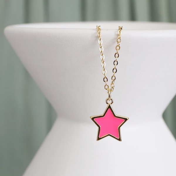 Tiny Neon Pink Star Charm Necklace,Pink Star Necklace,Bridesmaid Gift,Birthday Gift,Star Necklace