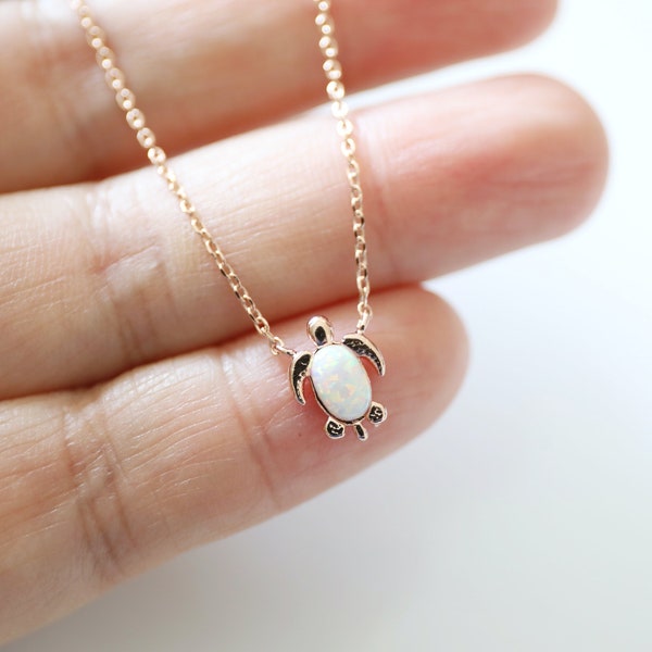 Turtle Necklace, Dainty Rose Gold Turtle With Opal Stone Necklace, Sea Turtle Necklace,Birthday Gift, Graduation Gift,Turtle Necklace