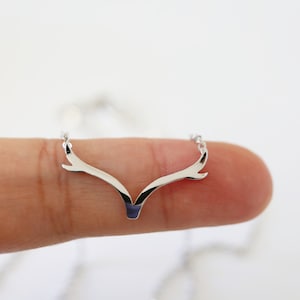 Dainty Antler Necklace: Silver Color Charm, Rhodium Plated