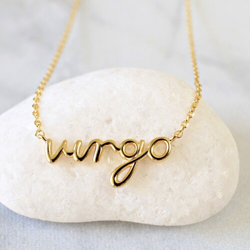 Zodiac Cursive Virgo Necklace Gold 