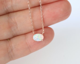 Tiny Opal Stone Rose Gold Necklace, Opal Stone Necklace, Rose Gold  Necklace,Bridesmaid Gif,Birthday Gift, Dainty Necklace - 6065