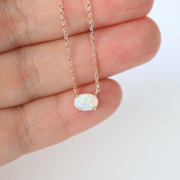Tiny Opal Stone Rose Gold Necklace, Opal Stone Necklace, Rose Gold  Necklace,Bridesmaid Gif,Birthday Gift, Dainty Necklace - 6065