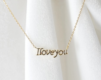 Iloveyou Necklace, Gold Iloveyou Pendant Necklace,Bridesmaid Gift, Bridal Shower Gift, Flower Girl Necklace, Birthday Gift