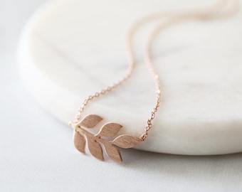 Tiny Rose Gold Leaf Charm Necklace, Girls Necklace, Rose Gold Leaf Pendent Necklace,Bridal Shower Gift,Birthday Gift -4044