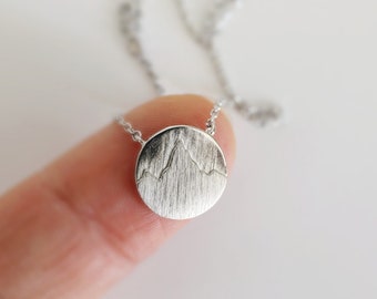 Silver Mountain Necklace, Dainty Mountain Charm Necklace,Mountain Coin Necklace, Birthday Gift - 1106