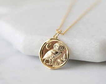 Owl Necklace,Gold Owl Coin Pendant Necklace,Birthday Gift, Graduation Gift, Layered Necklace, Minimalist Necklace