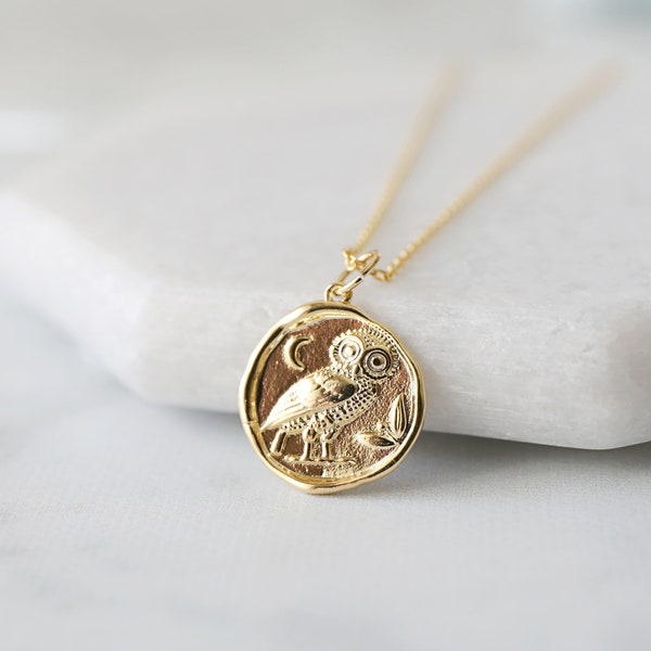 Owl Necklace,Gold Owl Coin Pendant Necklace,Birthday Gift, Graduation Gift, Layered Necklace, Minimalist Necklace