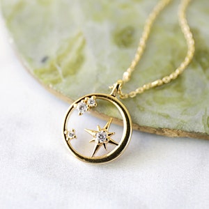 Gold Star on Moon Pendant Necklace Moon and Star Necklace North Star Necklace Birthday Gift Bridesmaid Gift