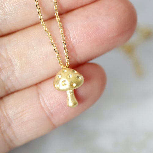 Dainty Gold Mushroom Charm Necklace 