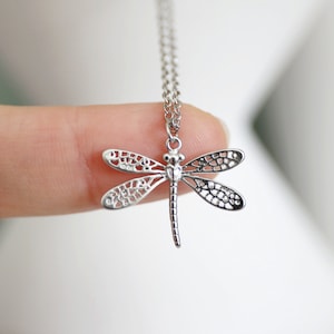 Dragonfly Necklace, Silver dragonfly Necklace, Birthday Gift, Layered Necklace