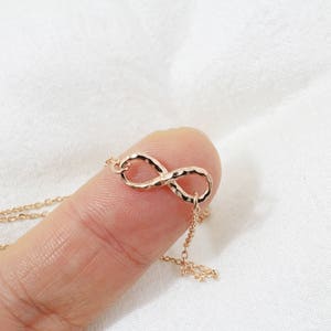 Rose Gold Infinity Pendant Necklace: Dainty Hammered Design