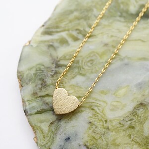 Dainty Gold Heart Necklace: Brushed Gold Plated Brass Charm