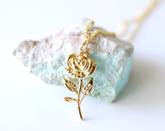 Dainty Gold Rose Flower Pendant Necklace, Rose Necklace, Rose Flower Necklace,Birthday Gift,Graduation Gift, Layered Necklace