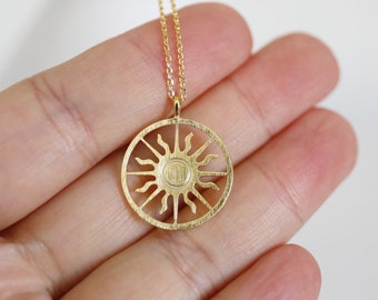 Gold Sun Pendent Necklace, Sun Necklace, Gold Sun Coin  Necklace, Layered Necklace, Dainty Necklace, Birthday Gift