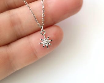 Dainty CZ Stone Star Charm Necklace: Rhodium Plated Brass