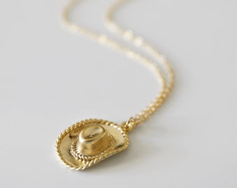 Cowboy Hat Necklace,Cowgirl Hat Necklace, Birthday Gift,Dainty Necklace, Gold Cowboy Hat Pendant Necklace