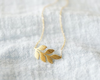 Dainty Gold Leaves Charm Necklace, Dainty Necklace, Gold Leaf Pendent Necklace,Bridesmaid Gift,Birthday Gift-6021