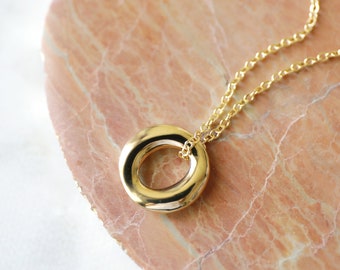 Gold Ring Pendant Necklace, Dainty Necklace, Gold Circle Necklace,Bridesmaid Gift, Birthday Gift, Minimalist Necklace, Birthday Gift