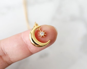 Gold Moon and Star Necklace, Moon Necklace,Star Necklace,Birthday Gift, Birthday Gift