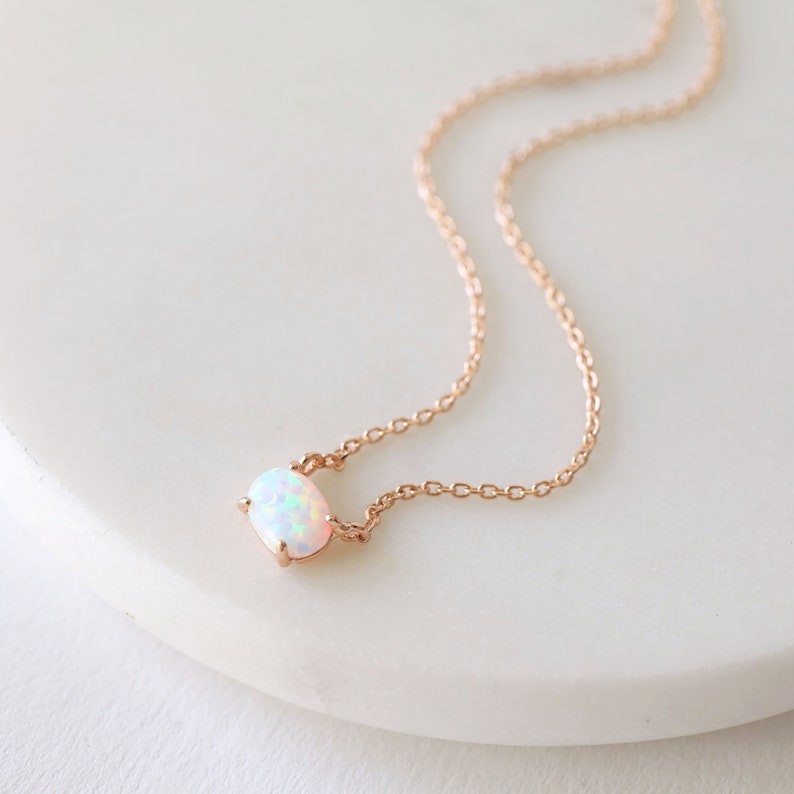 Tiny Opal Stone Rose Gold Necklace Opal Stone Necklace Rose - Etsy