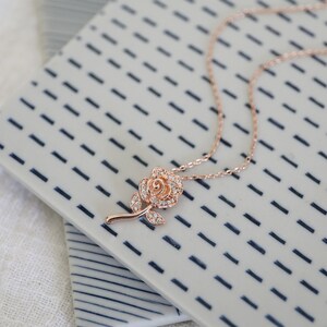 Flower Necklace, Dainty Rose Gold CZ Stone Flower Pendant Necklace,Rose Flower Necklace, Birthday Gift, Graduation Gift, Layered Necklace image 5