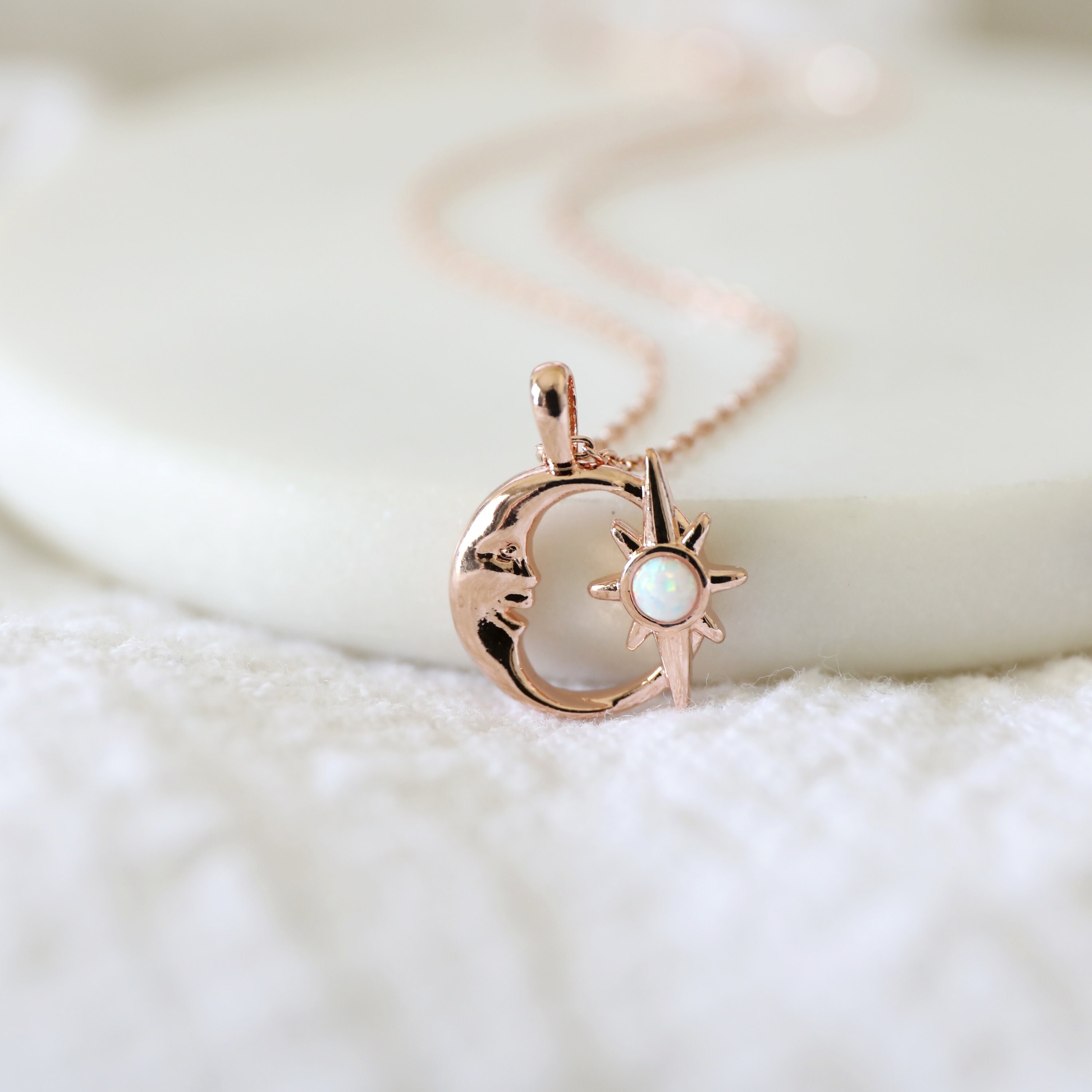 Moon and star necklace rose gold deals