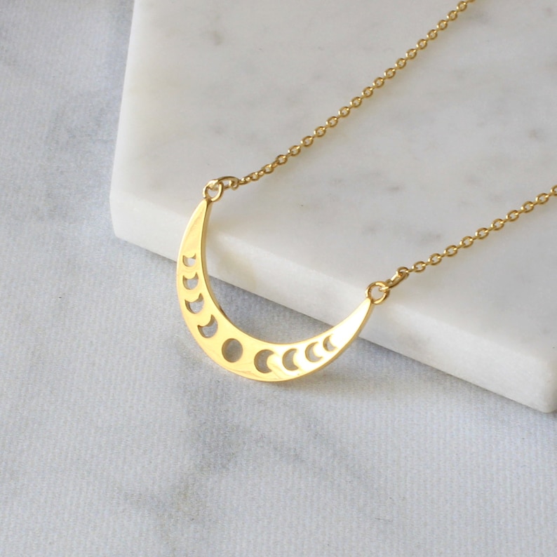 Gold Moon Phase Necklace, Celestial Necklace, Lunar Necklace,Birthday Gift, Bridesmaid Gift, celestial jewelry-JU7 image 8