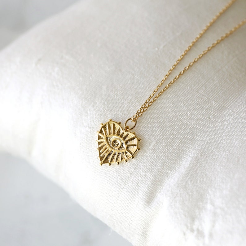 Dainty Heart Evil Eye Necklace, Evil Eye Heart Necklace, Gold Heart Necklace, Gold Evil Eye Necklace,Birthday Gift,Birthday Gift image 2