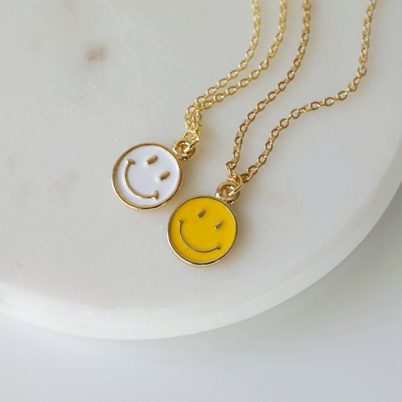 Dainty Happy Face Charm Necklace Smiley Face Necklace Smile Etsy