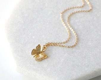 Dainty Gold Butterfly Pendant Necklace: Gold Plated Brass Chain