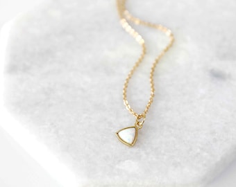 Tiny Triangle  Opal Stone Gold Necklace, Opal Stone Necklace,  Triangle Gold Necklace,Bridesmaid Gif,Birthday Gift -JU8
