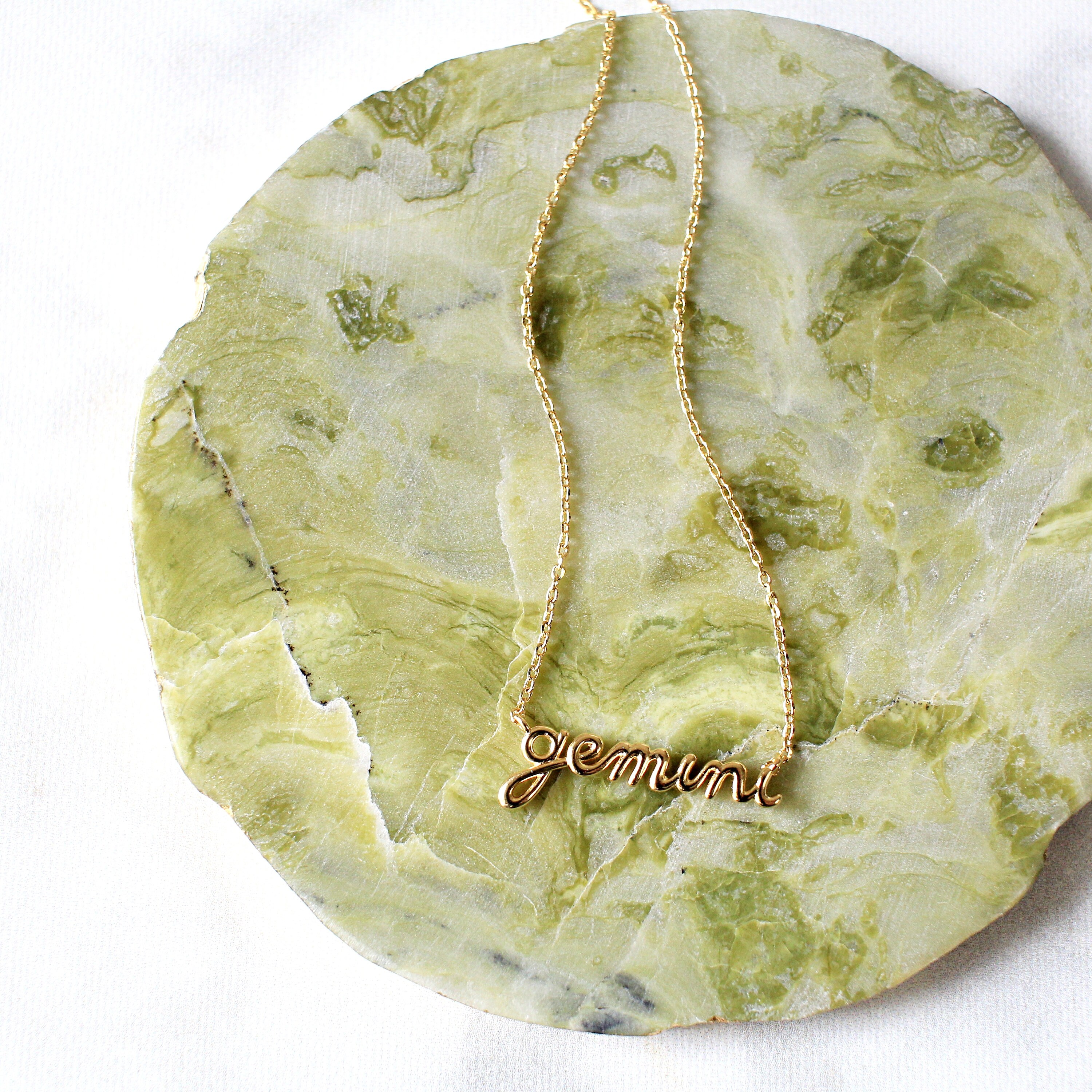 Zodiac Cursive Gemini Necklace Gold 