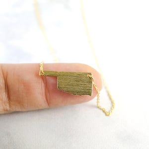 Gold Oklahoma State Necklace: Brushed Pendant, State Charm