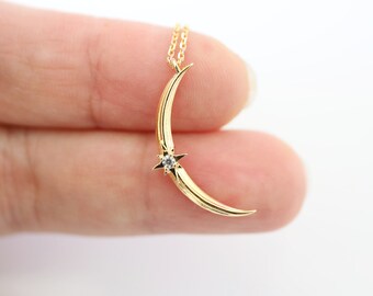 Gold Crescent Moon Necklace, Moon Necklace,Birthday Gift, Bridesmaid Gift,Layered Necklace