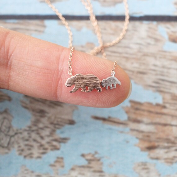 Mom and Baby Bear Necklace Dainty Bear 