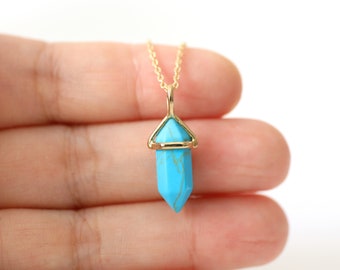 Turquoise Gemstone Pointed Pendant Necklace,Layered Necklace,Birthday Gift,Bridesmaid Gift